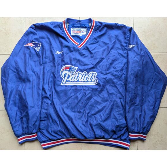 New England Patriots 90s REEBOK pullover windbreaker jacket 2X blue NFL Pro vtg - Picture 1 of 9
